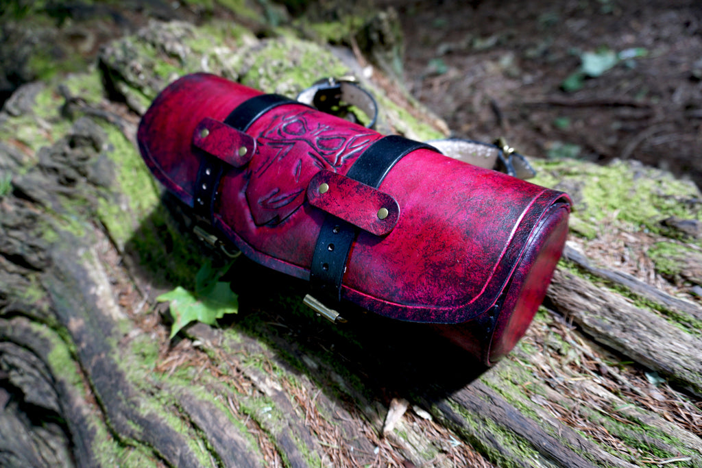 Handmade Leather Motorcycle Tool Roll Bag: Skull Design