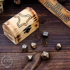 Metal Dice in Wooden Box - Pyrography: Mjolnir - Hand-made, Personalized Dungeons and dragons Gift
