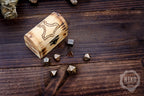 Metal Dice in Wooden Box - Pyrography: Mjolnir - Hand-made, Personalized Dungeons and dragons Gift