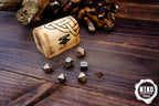 Metal Dice in Wooden Box - Pyrography: Viking Knotwork - Hand-made, Personalized Dungeons and dragons Gift
