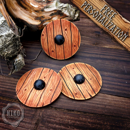 Wooden Fridge Magnet - Viking Round Shield: Hand-Carved,Personalised and Unique (c)
