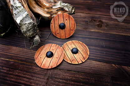 Wooden Fridge Magnet - Viking Round Shield: Hand-Carved,Personalised and Unique (c)