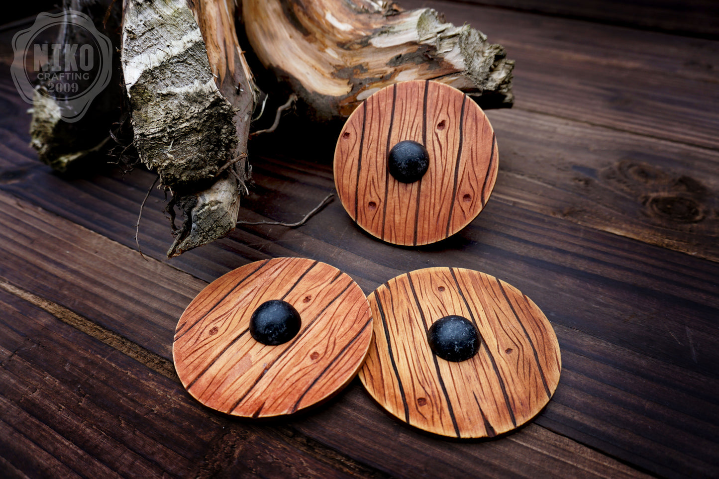 Wooden Fridge Magnet - Viking Round Shield: Hand-Carved,Personalised and Unique (c)