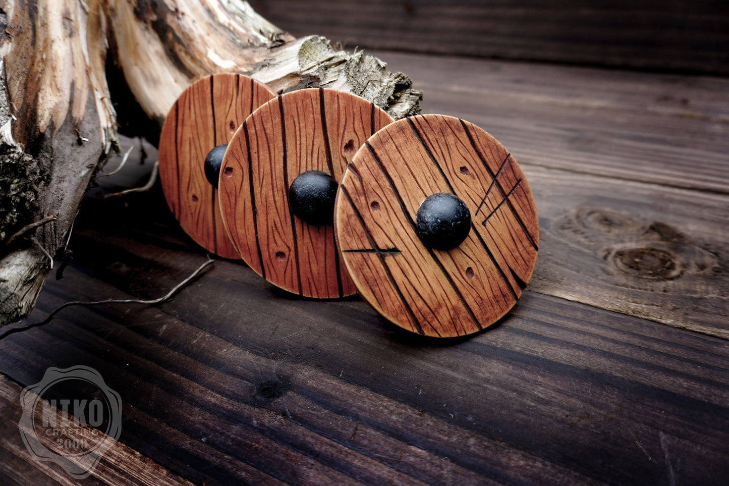 Wooden Fridge Magnet - Viking Round Shield: Hand-Carved,Personalised and Unique (c)
