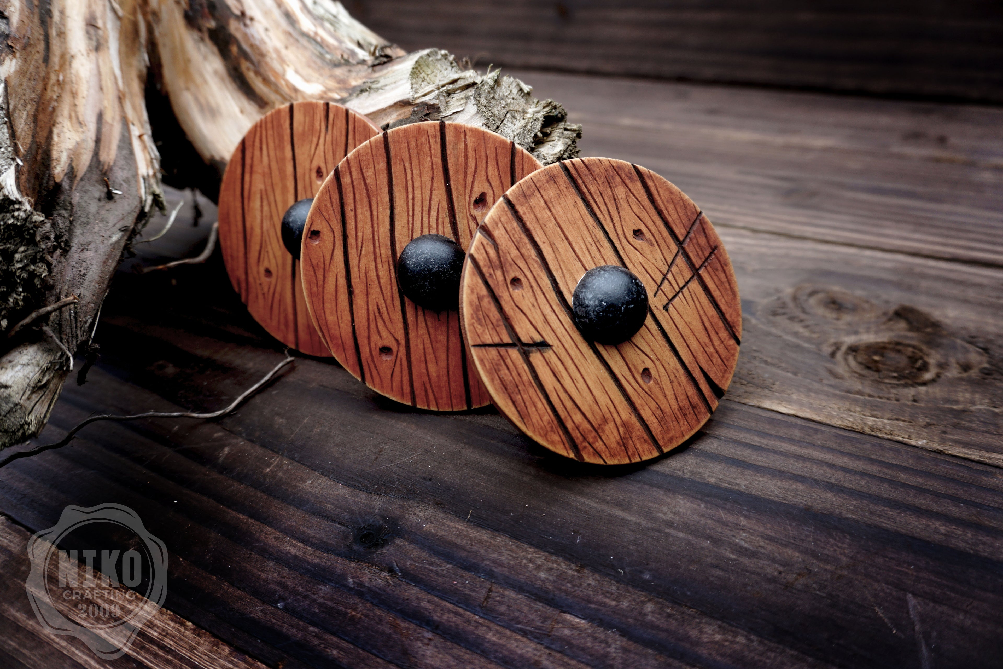 Wooden Fridge Magnet - Viking Round Shield: Hand-Carved,Personalised and Unique (c)