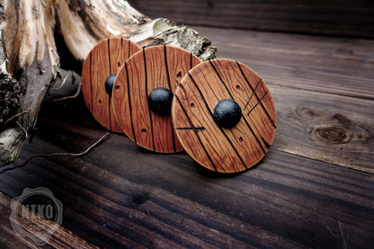 Wooden Fridge Magnet - Viking Round Shield: Hand-Carved,Personalised and Unique (c)
