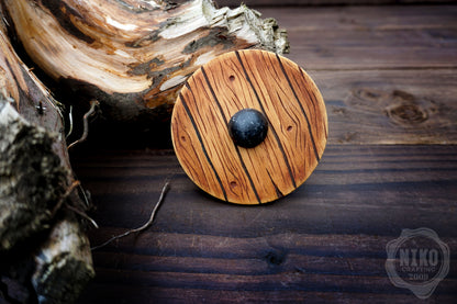 Wooden Fridge Magnet - Viking Round Shield: Hand-Carved,Personalised and Unique (c)