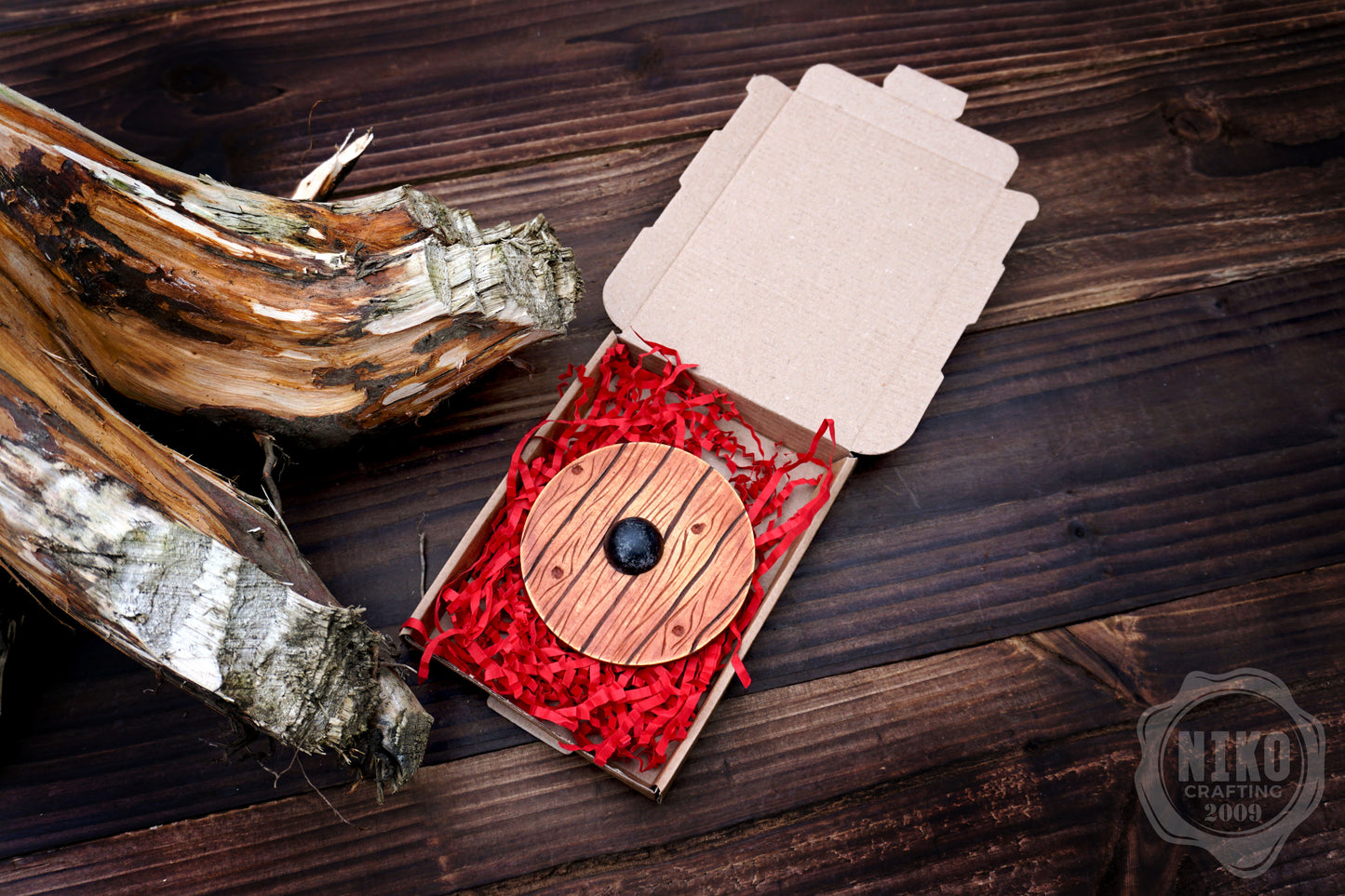 Wooden Fridge Magnet - Viking Round Shield: Hand-Carved,Personalised and Unique (c)