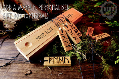 Child Protection - Personalised Viking Rune Talisman - Oak Wood Norse Charm Necklace - Incense and Pendant - Handmade Box