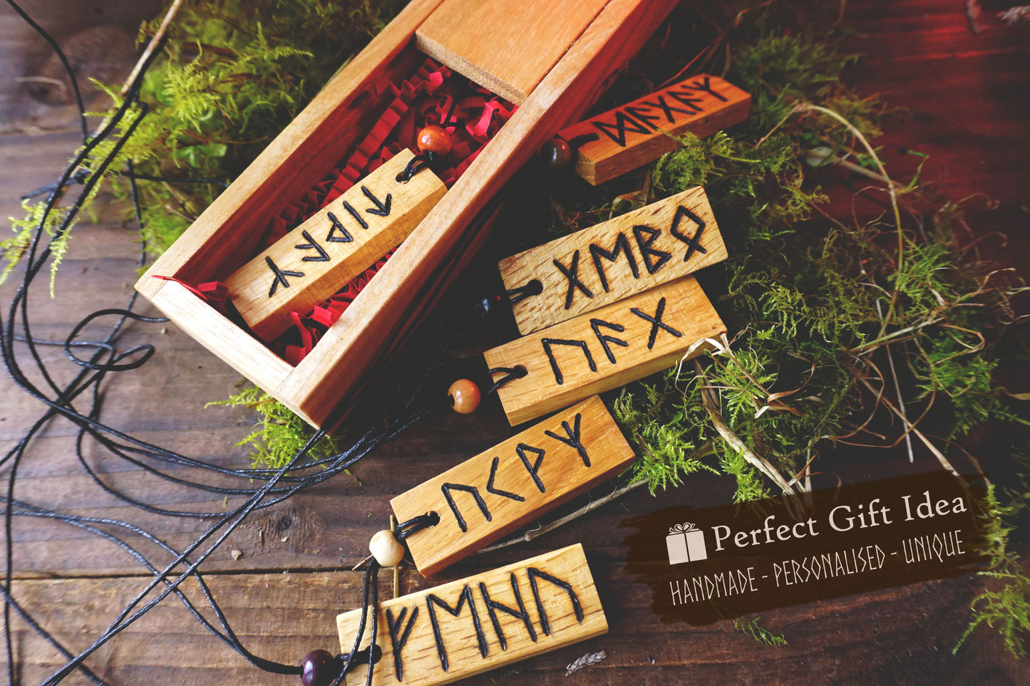 Child Protection - Personalised Viking Rune Talisman - Oak Wood Norse Charm Necklace - Incense and Pendant - Handmade Box