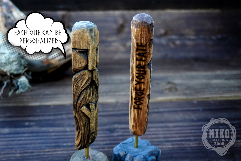 Hand-Carved Bearded Viking- Whittled Standing Figurine. Personalised Bearded man