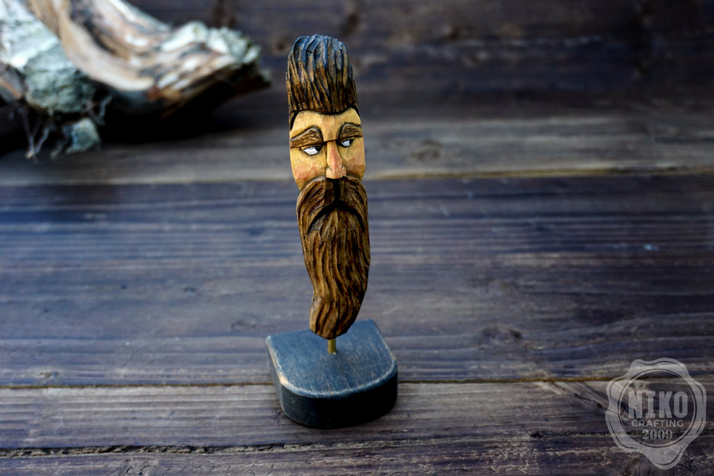 Hand-Carved Bearded Viking- Whittled Standing Figurine. Personalised Bearded man