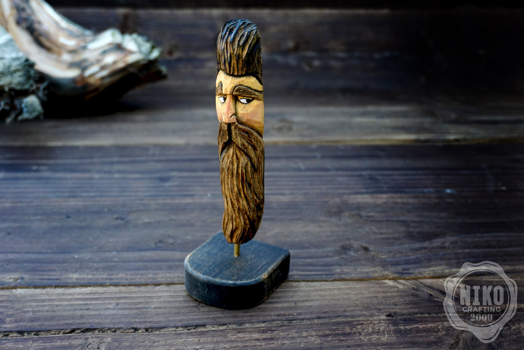 Hand-Carved Bearded Viking- Whittled Standing Figurine. Personalised Bearded man