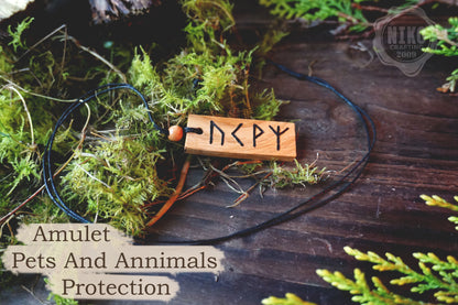 Animal and Pet Protection - Personalised Viking Rune Talisman - Handmade Oak Wood Norse Charm Necklace - Incense and Pendant in Handmade Box