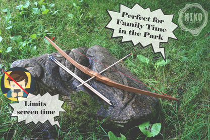 Handmade Wooden Large Bow with Arrows: Medieval Outdor Play - Personalized Gift