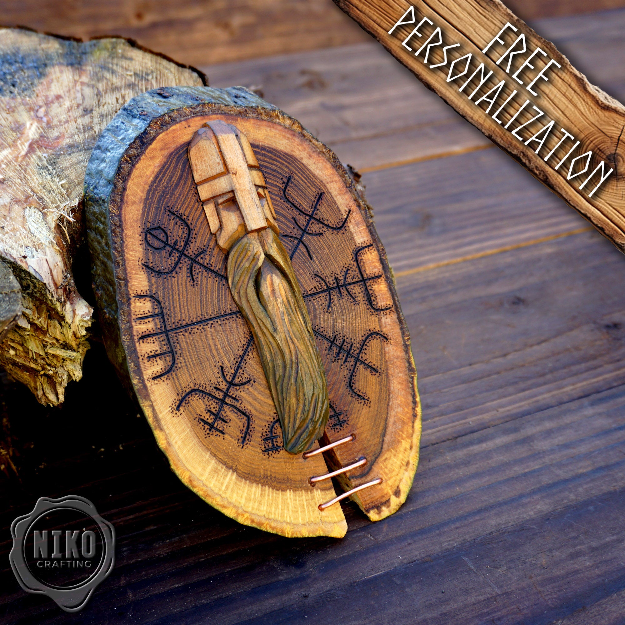 Hand Carved Viking Wall Art – Lime Wood, Laburnum. Vegvisir - Viking Norse, icelandic Decor