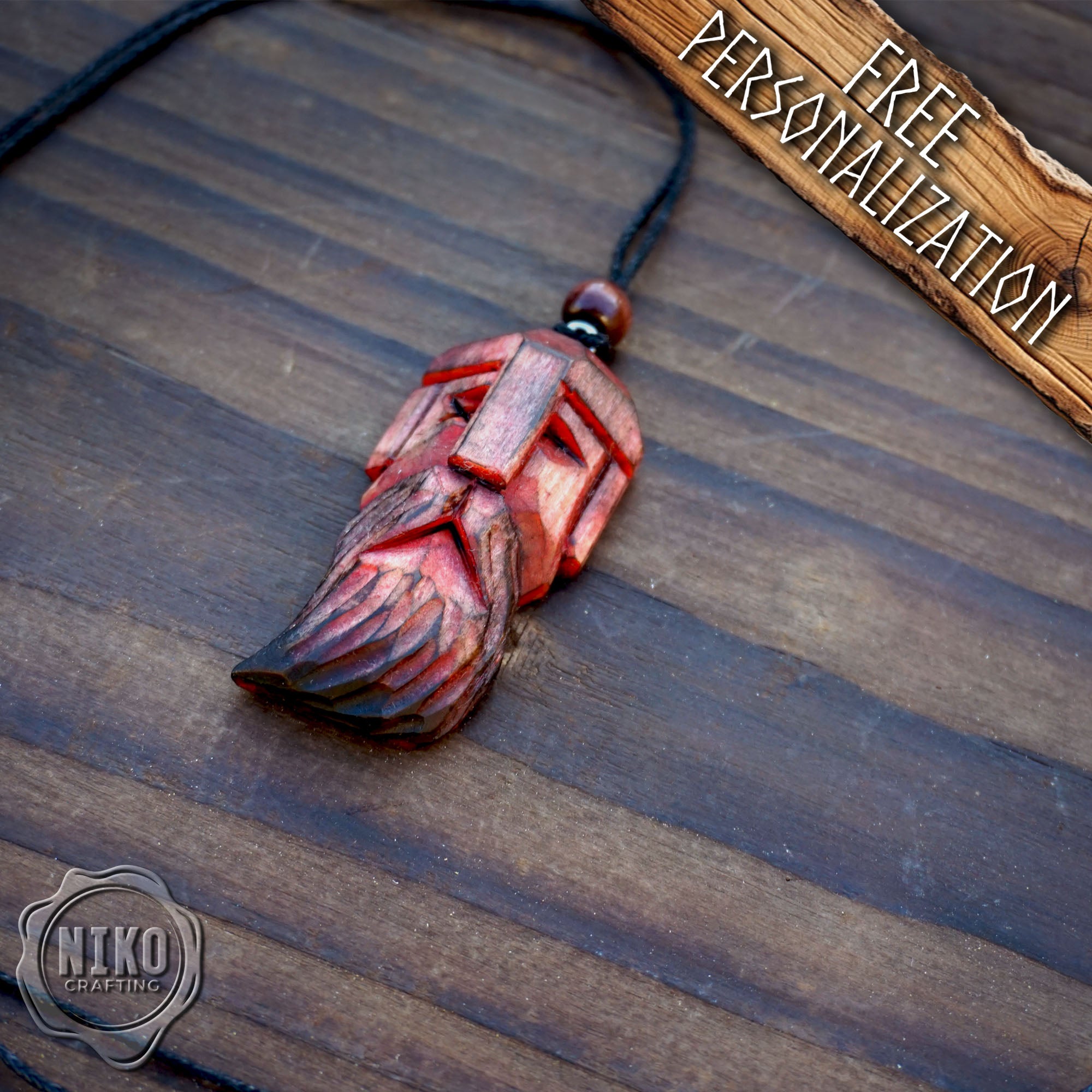 Hand-Carved Odin Pendant - Norse Jewellery. Wooden Viking Necklace - Personalized whittling gift.