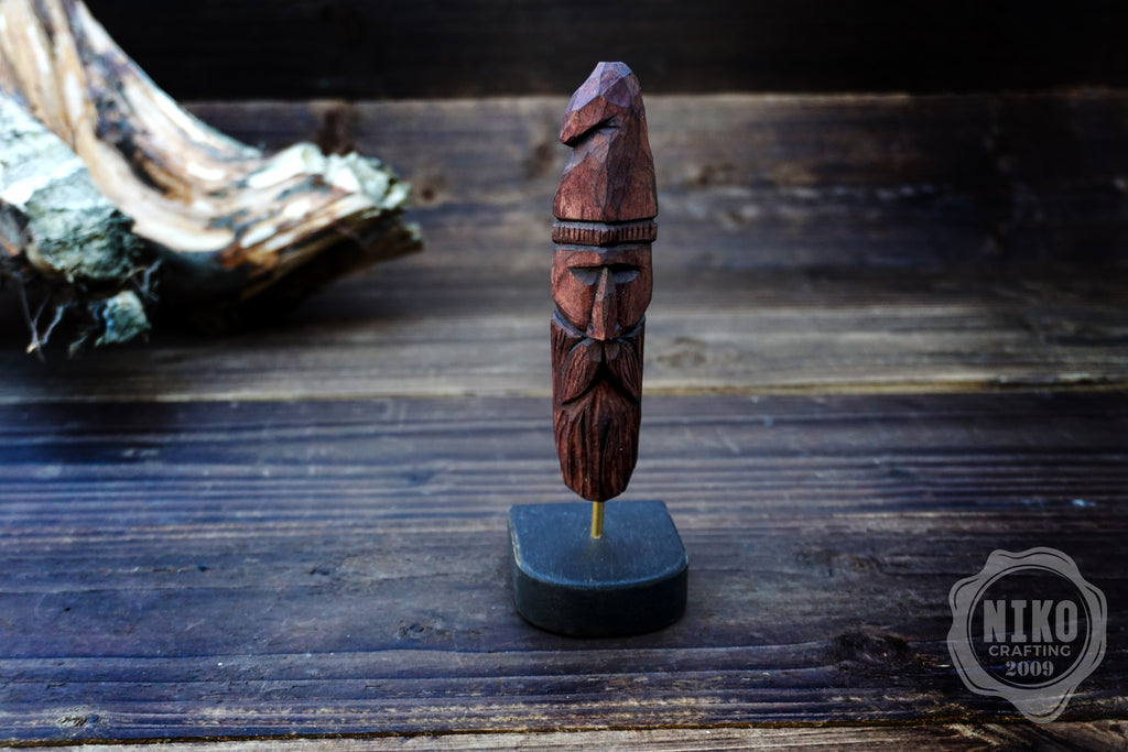 Hand-Carved Bearded Viking- Whittled Standing Figurine. Personalised Purple Viking in Hat