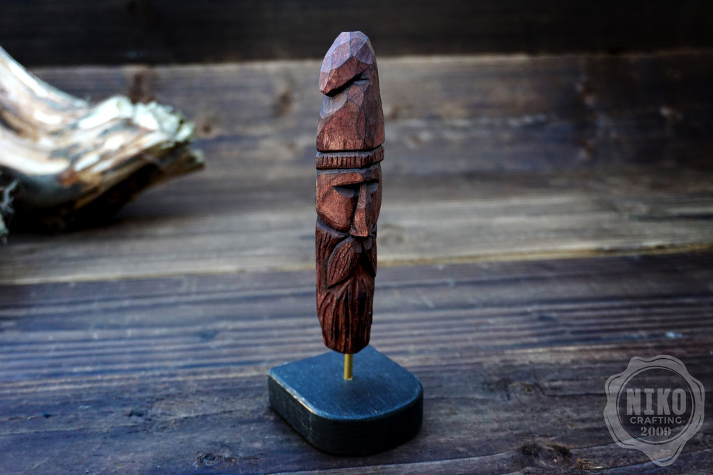 Hand-Carved Bearded Viking- Whittled Standing Figurine. Personalised Purple Viking in Hat