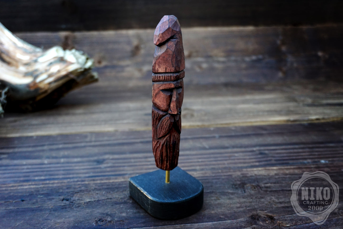Hand-Carved Bearded Viking- Whittled Standing Figurine. Personalised Purple Viking in Hat