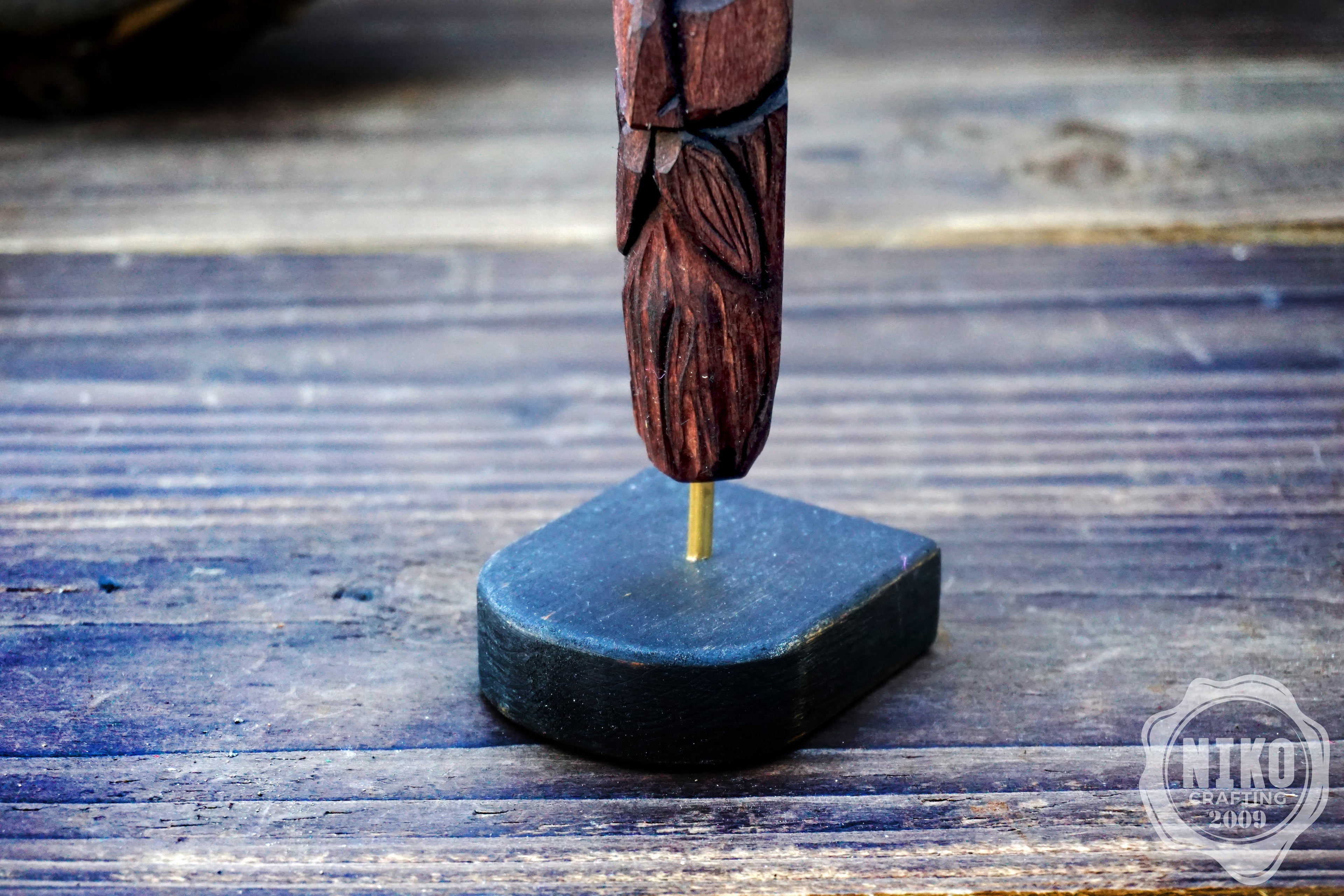 Hand-Carved Bearded Viking- Whittled Standing Figurine. Personalised Purple Viking in Hat