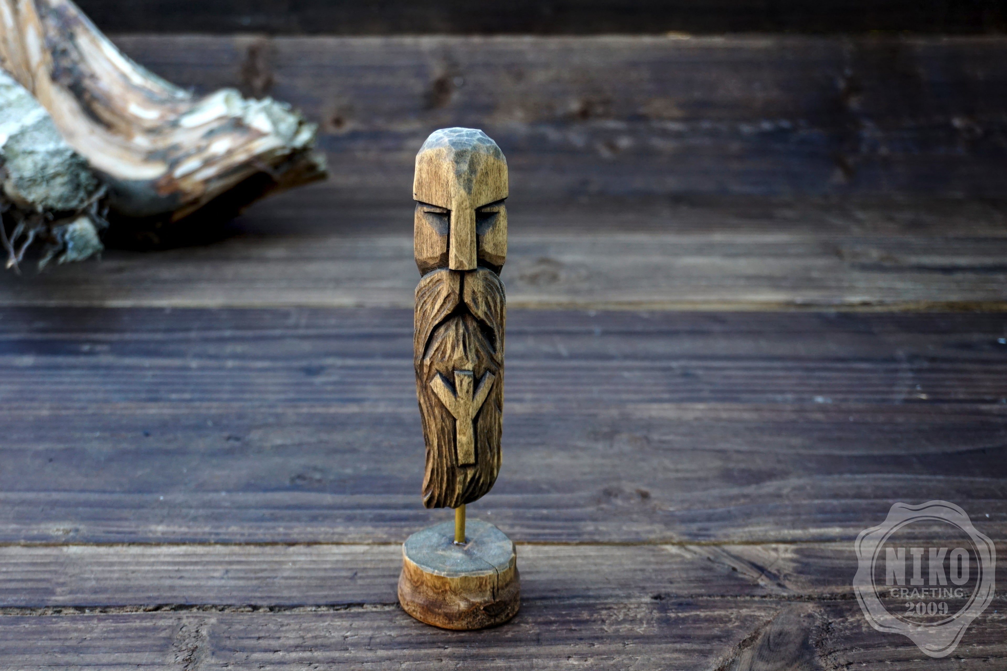 Hand-Carved Bearded Viking in Helmet - Whittled Standing Figurine. Personalised Gift