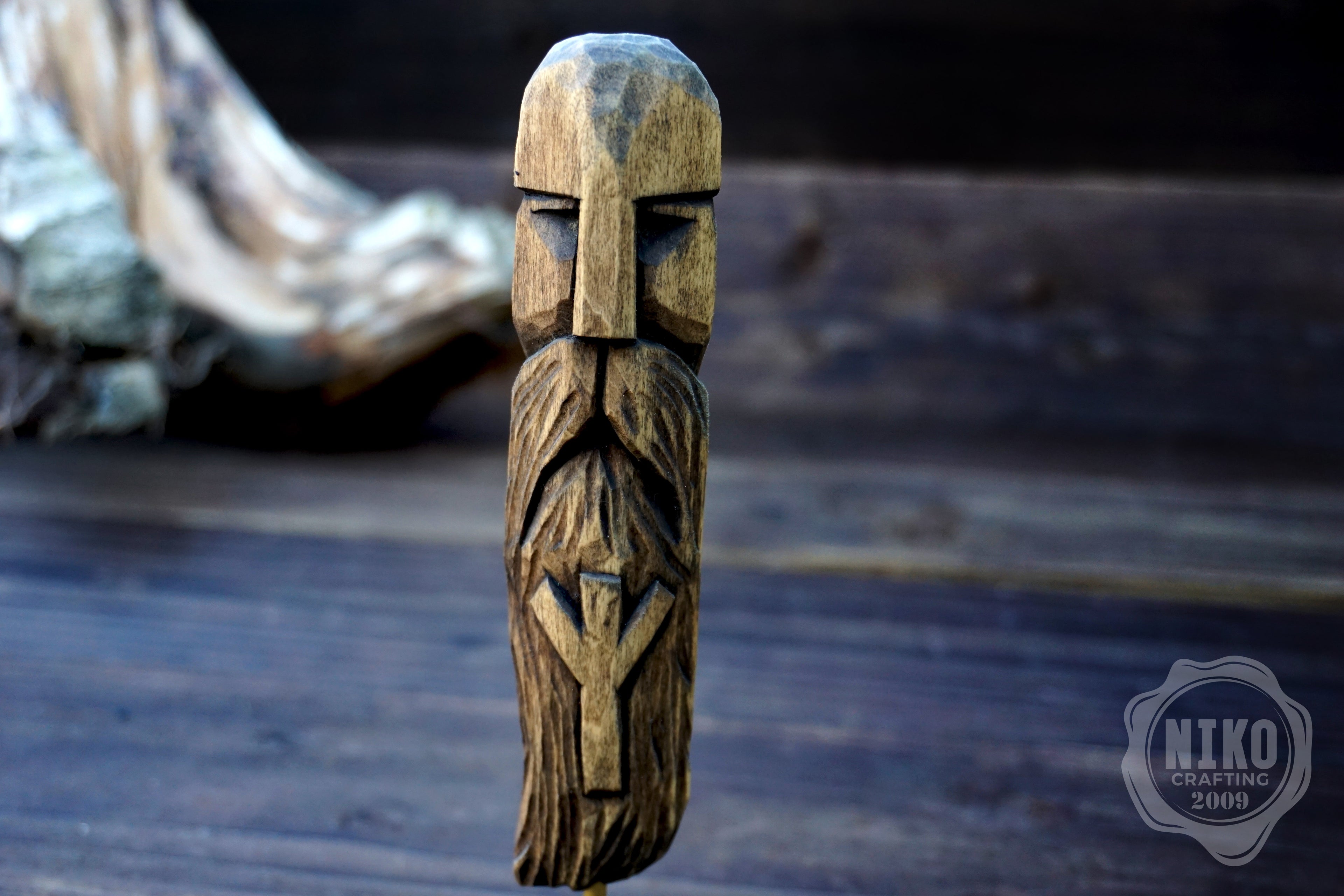 Hand-Carved Bearded Viking in Helmet - Whittled Standing Figurine. Personalised Gift