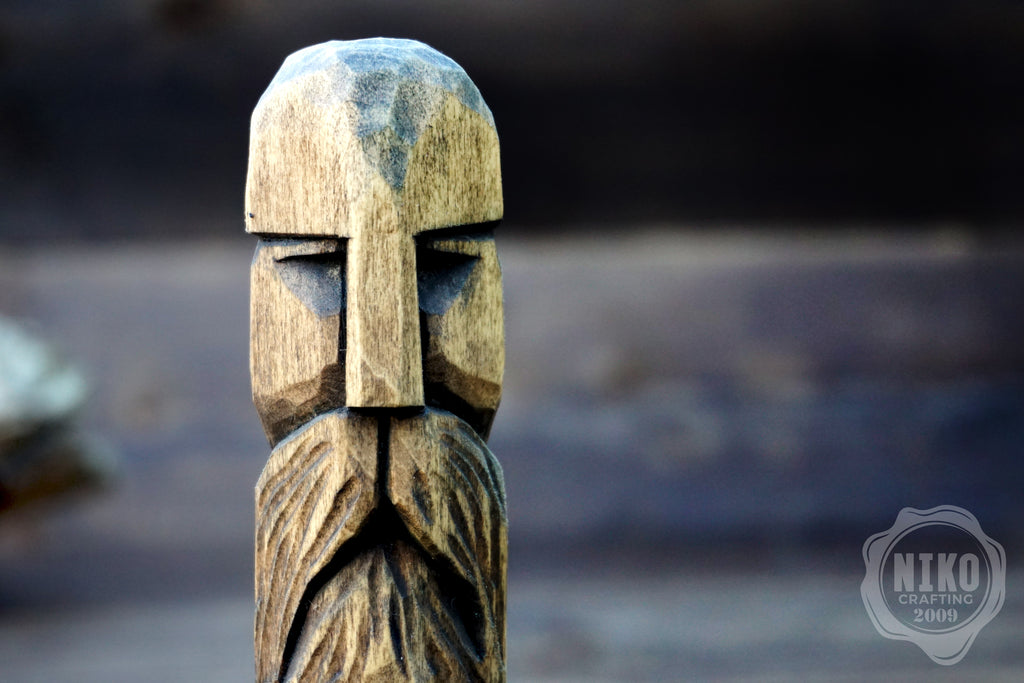 Hand-Carved Bearded Viking in Helmet - Whittled Standing Figurine. Personalised Gift