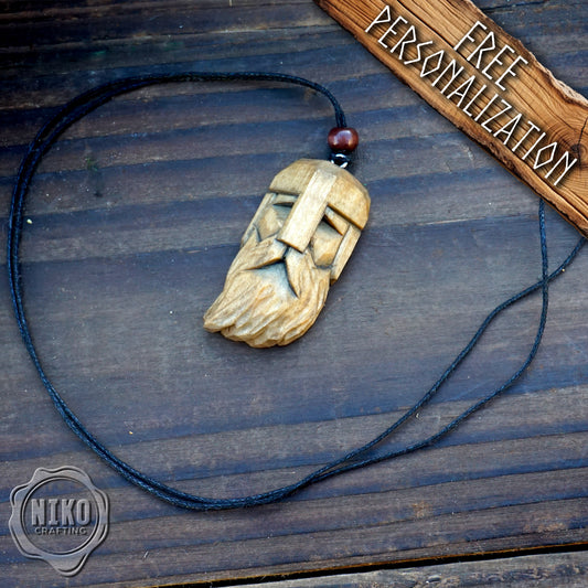 Hand-Carved Viking Pendant - Norse Jewellery. Wooden Necklace - Personalized whittling gift.