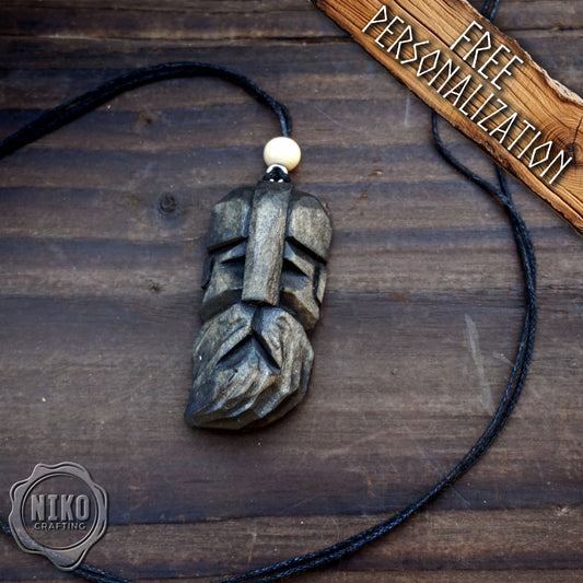Hand-Carved Viking Pendant - Norse Jewellery. Black Wooden Necklace - Personalized whittling gift.
