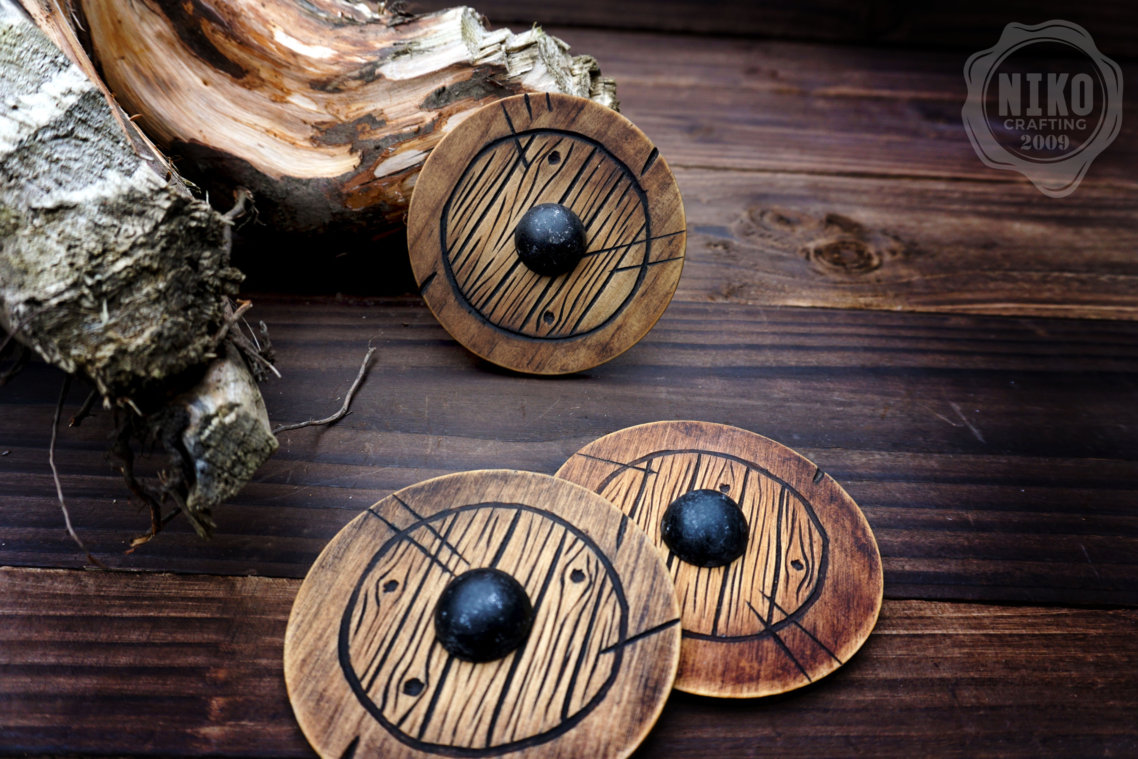 Wooden Fridge Magnet - Viking Round Shield: Hand-Carved,Personalised and Unique (b)