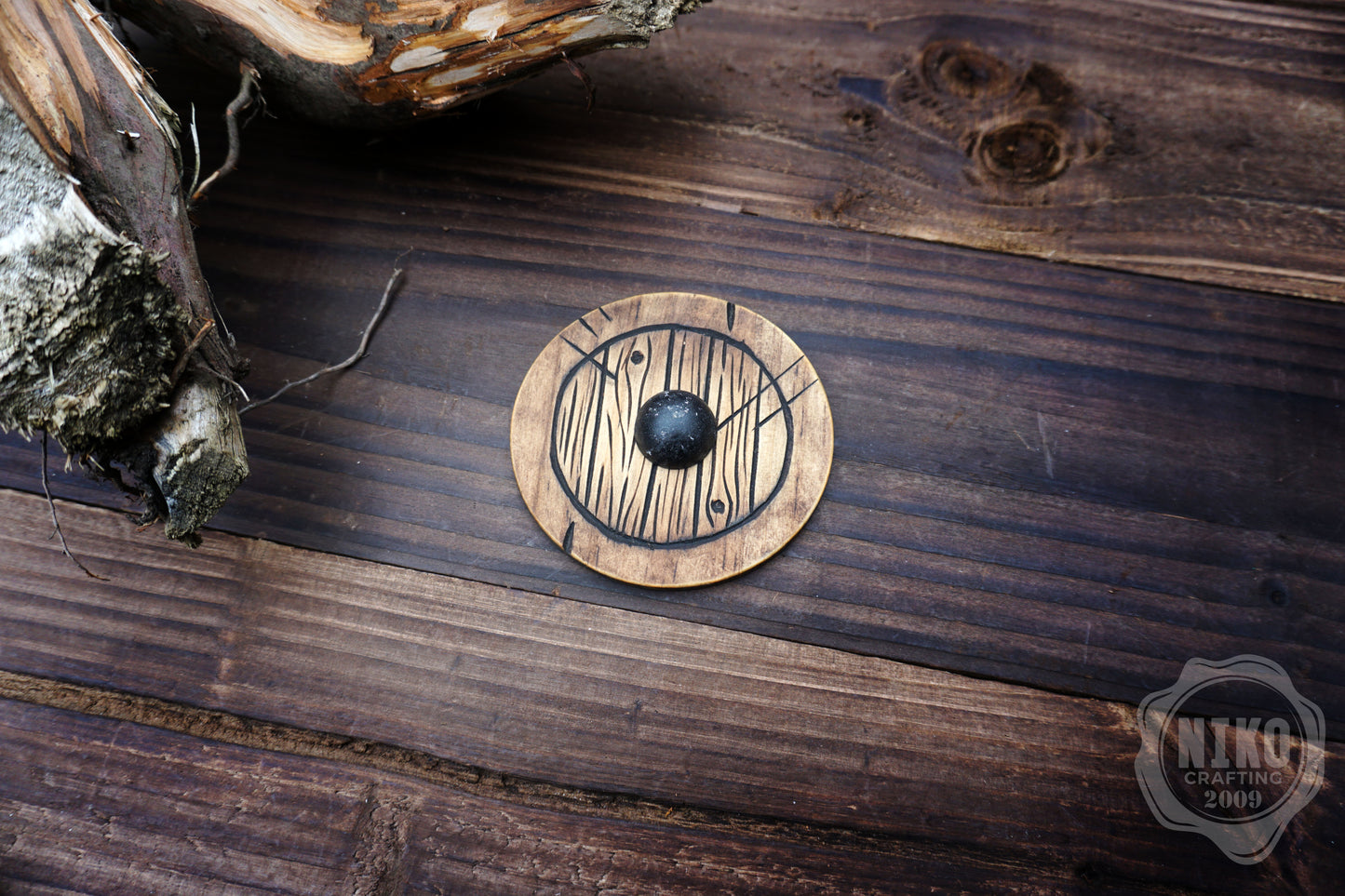 Wooden Fridge Magnet - Viking Round Shield: Hand-Carved,Personalised and Unique (b)