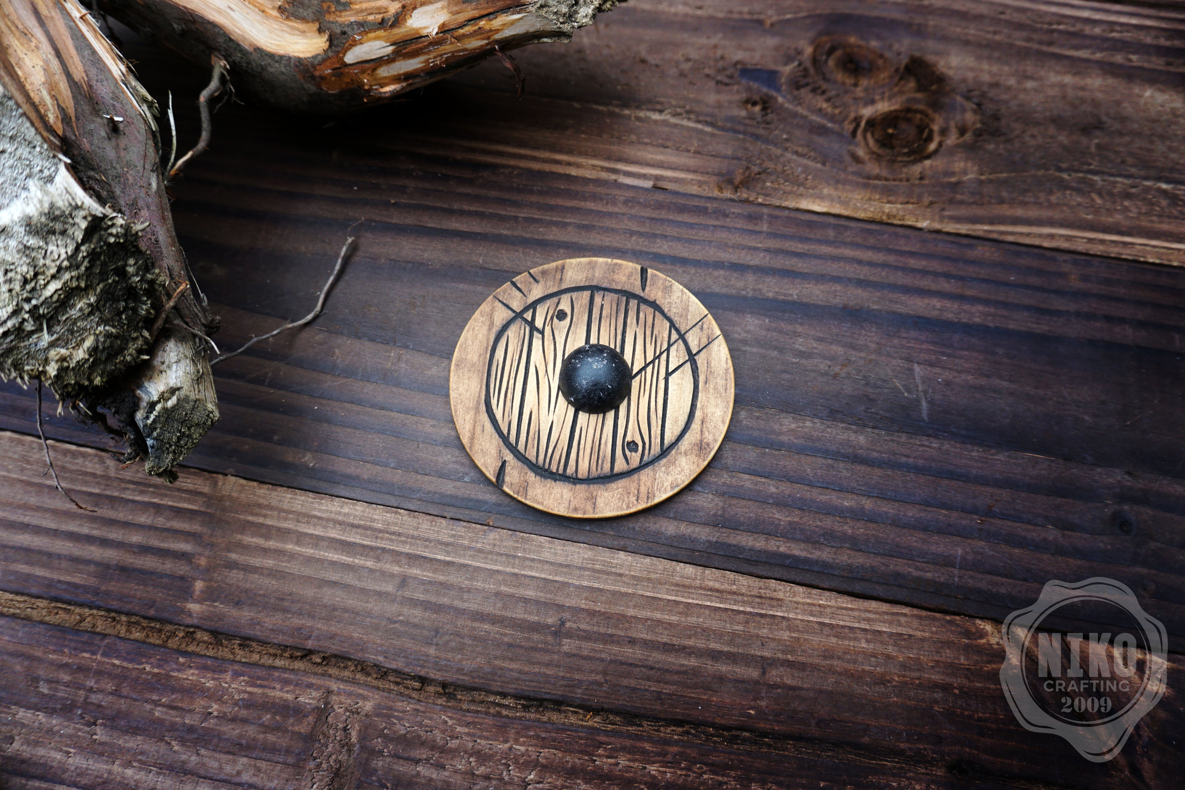 Wooden Fridge Magnet - Viking Round Shield: Hand-Carved,Personalised and Unique (b)