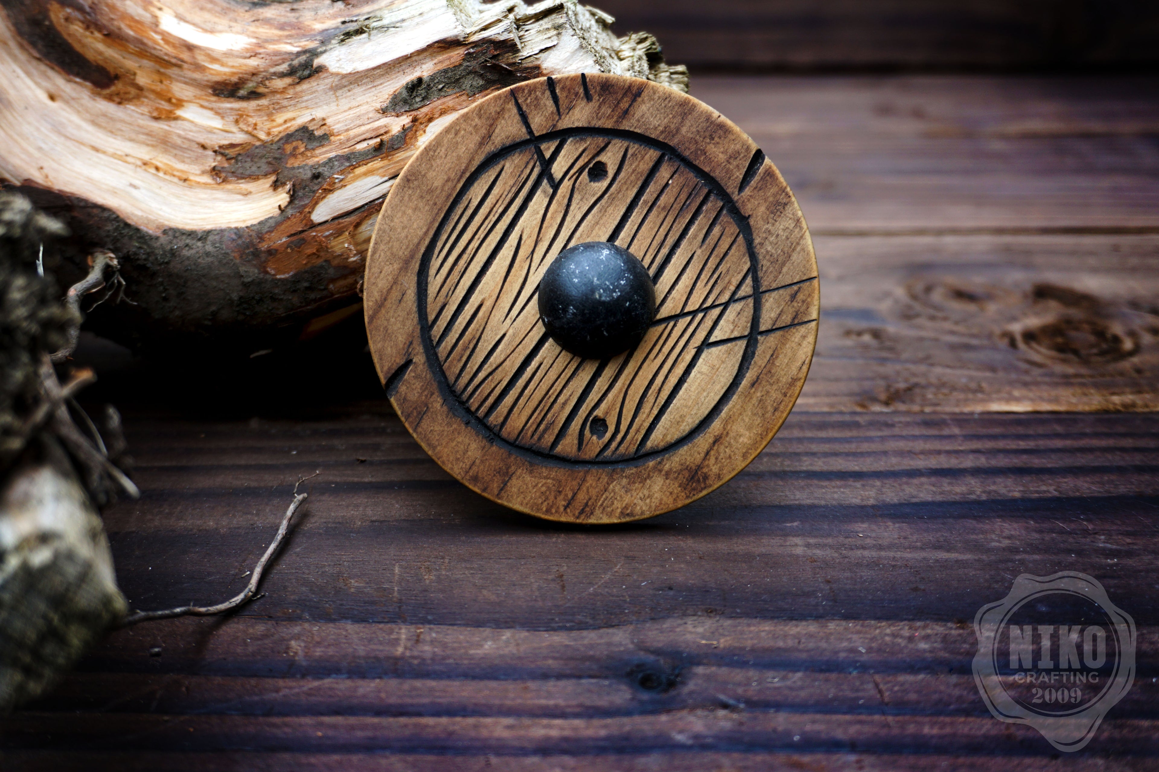 Wooden Fridge Magnet - Viking Round Shield: Hand-Carved,Personalised and Unique (b)
