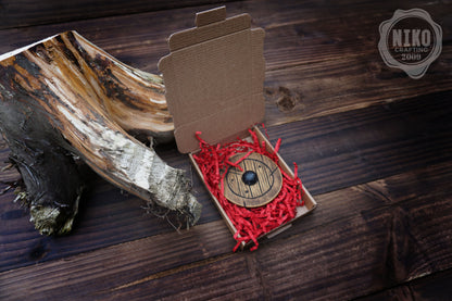 Wooden Fridge Magnet - Viking Round Shield: Hand-Carved,Personalised and Unique (b)