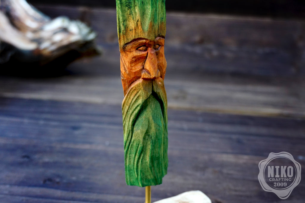Hand Carved Wood Spirit - Whittled Standing Figurine. Personalised Green Man.