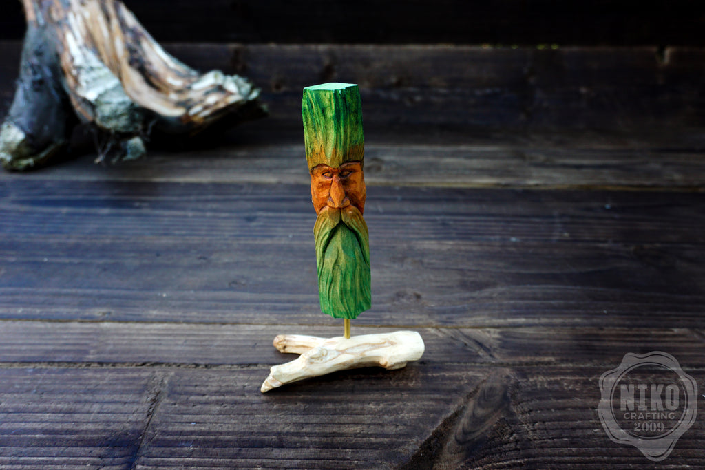Hand Carved Wood Spirit - Whittled Standing Figurine. Personalised Green Man.