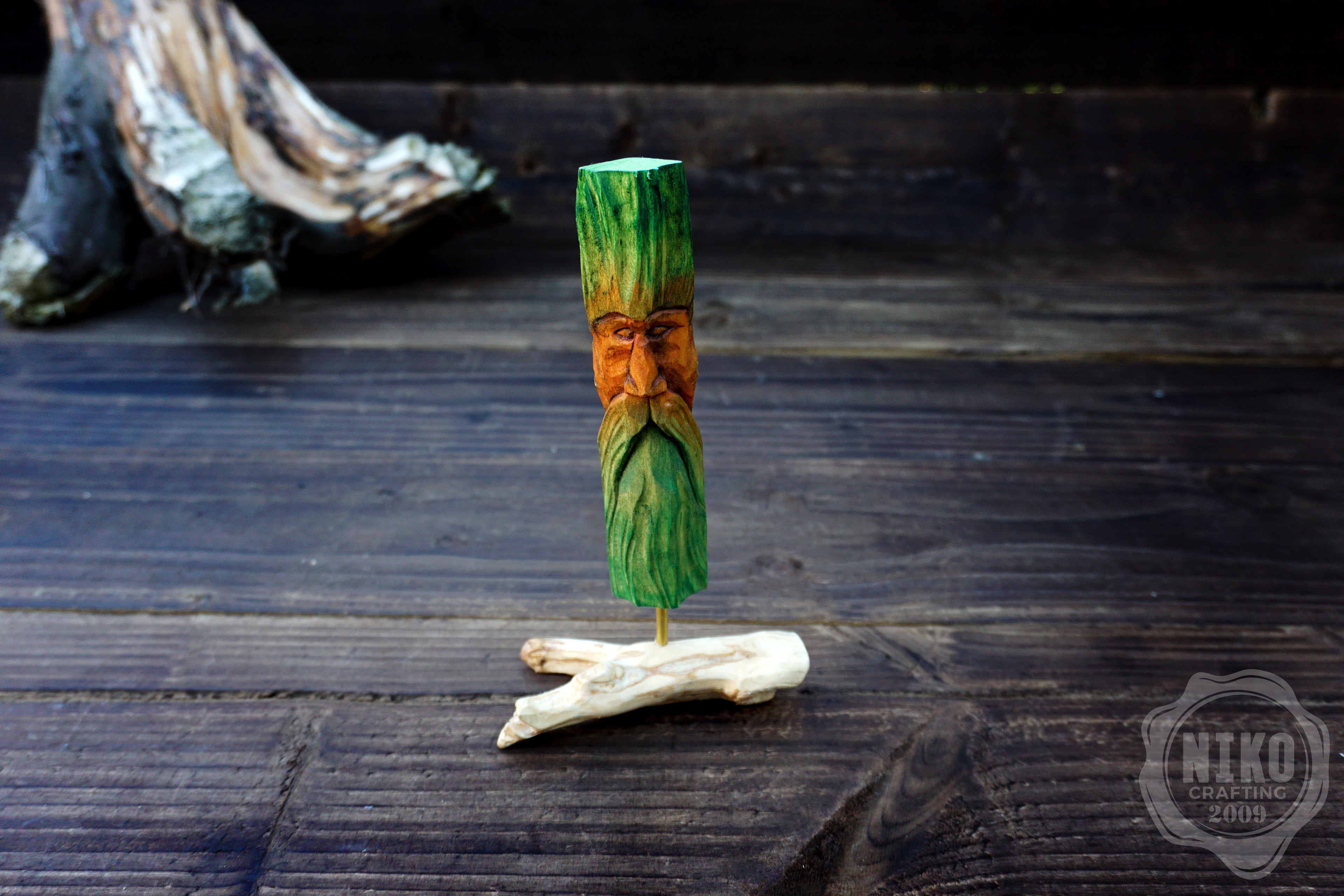 Hand Carved Wood Spirit - Whittled Standing Figurine. Personalised Green Man.