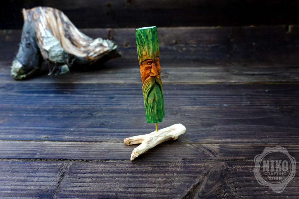 Hand Carved Wood Spirit - Whittled Standing Figurine. Personalised Green Man.