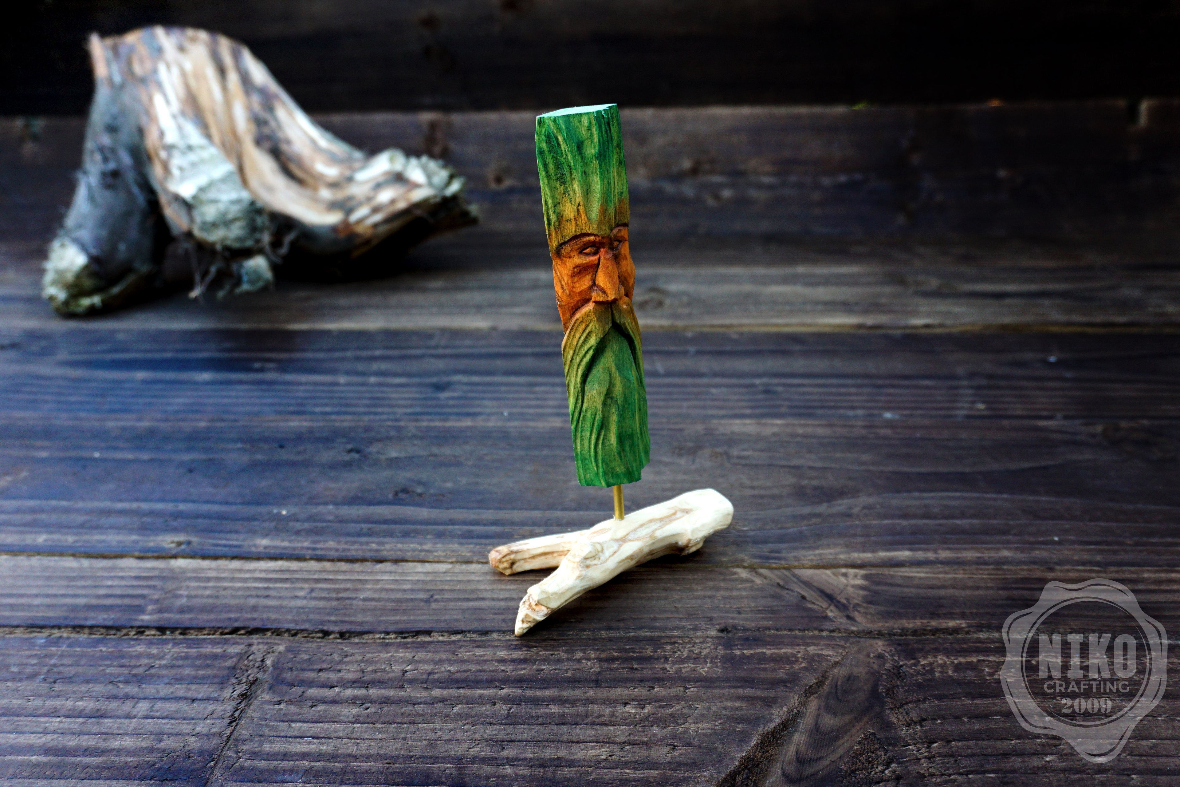Hand Carved Wood Spirit - Whittled Standing Figurine. Personalised Green Man.