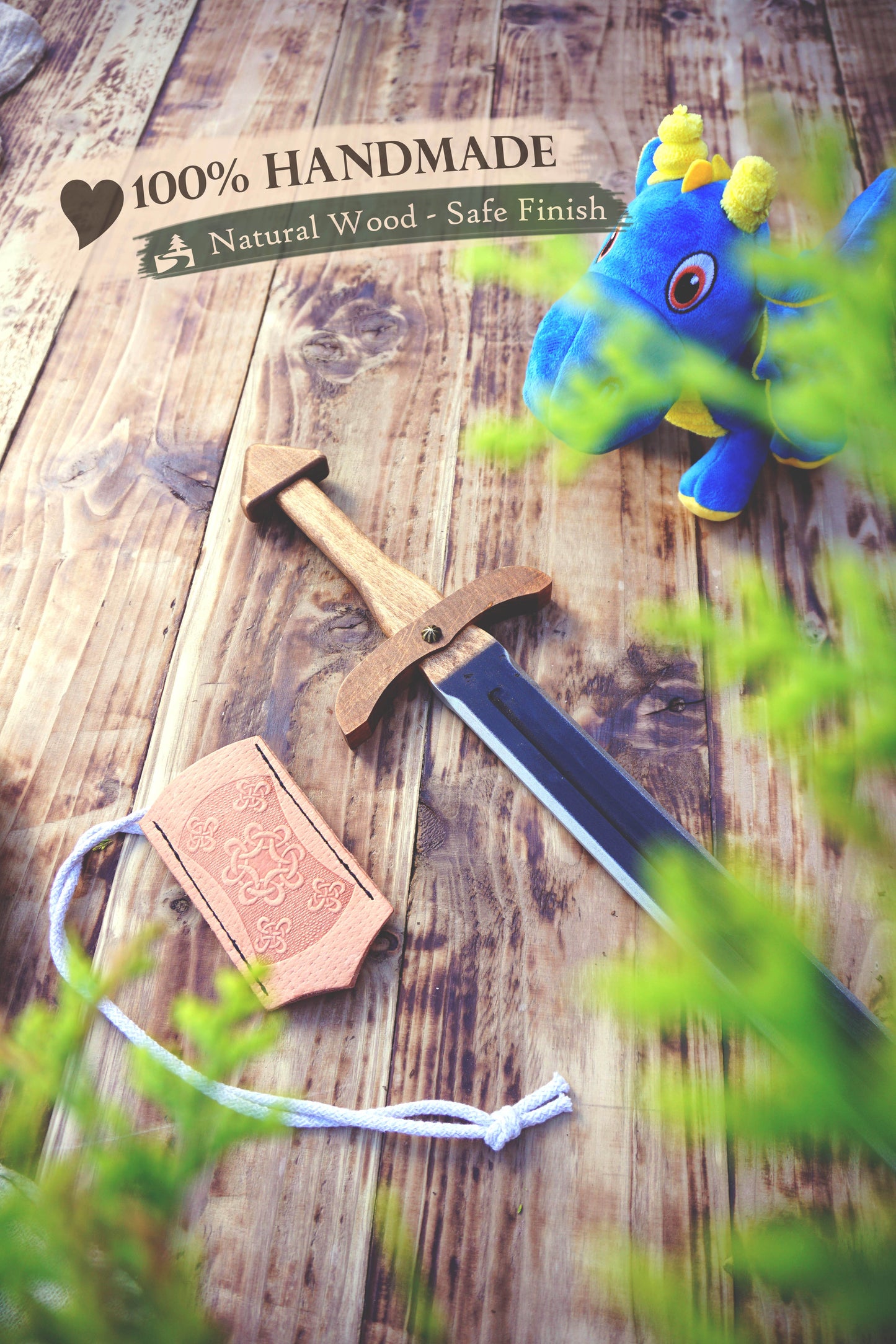 Wooden Toy Viking Sword and Round Shield Set: Handmade Personalised Gift - B
