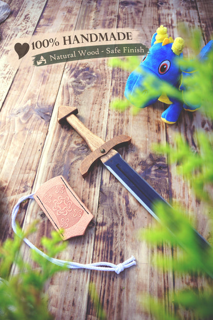 Wooden Toy Viking Sword and Round Shield Set: Handmade Personalised Gift - B