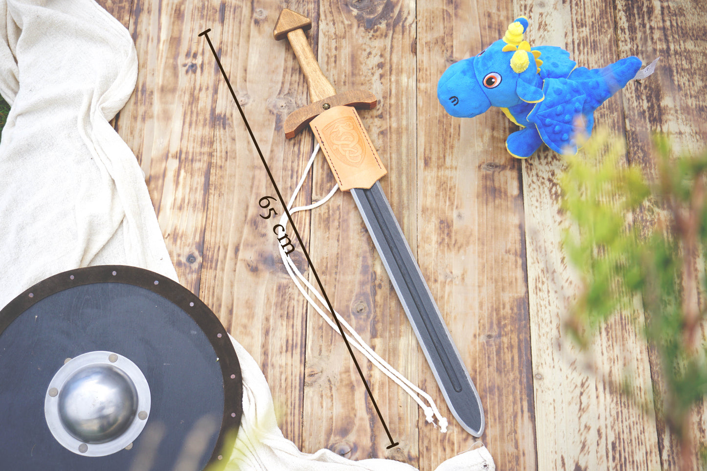 Wooden Toy Viking Sword and Round Shield Set: Handmade Personalised Gift - B
