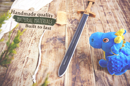 Wooden Viking Toy Sword with Leather Scabbard – Handmade, Personalised Toy - A