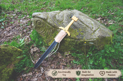 Wooden Viking Toy Sword with Leather Scabbard – Handmade, Personalised Toy - A