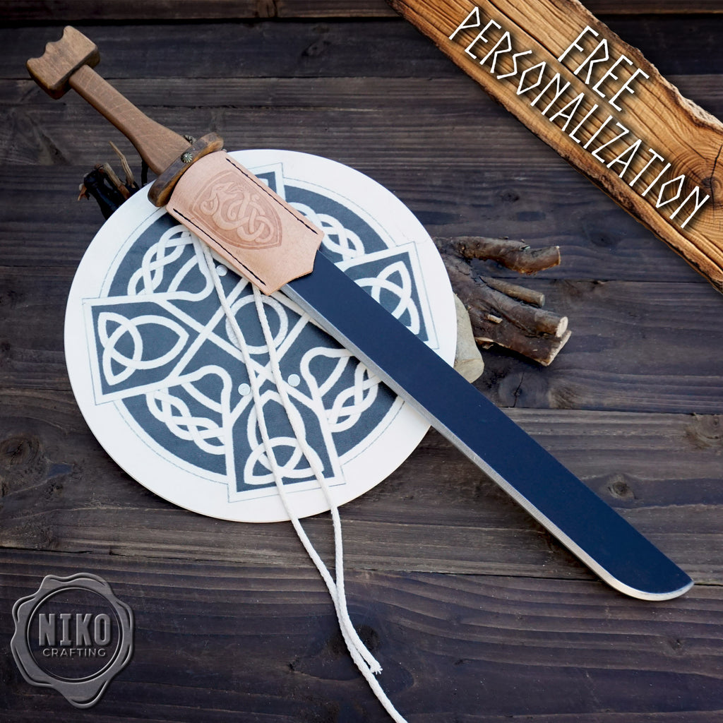 Wooden Viking Sword (langsax) and Shield (Cross) Toy Set: Handmade Personalised gift